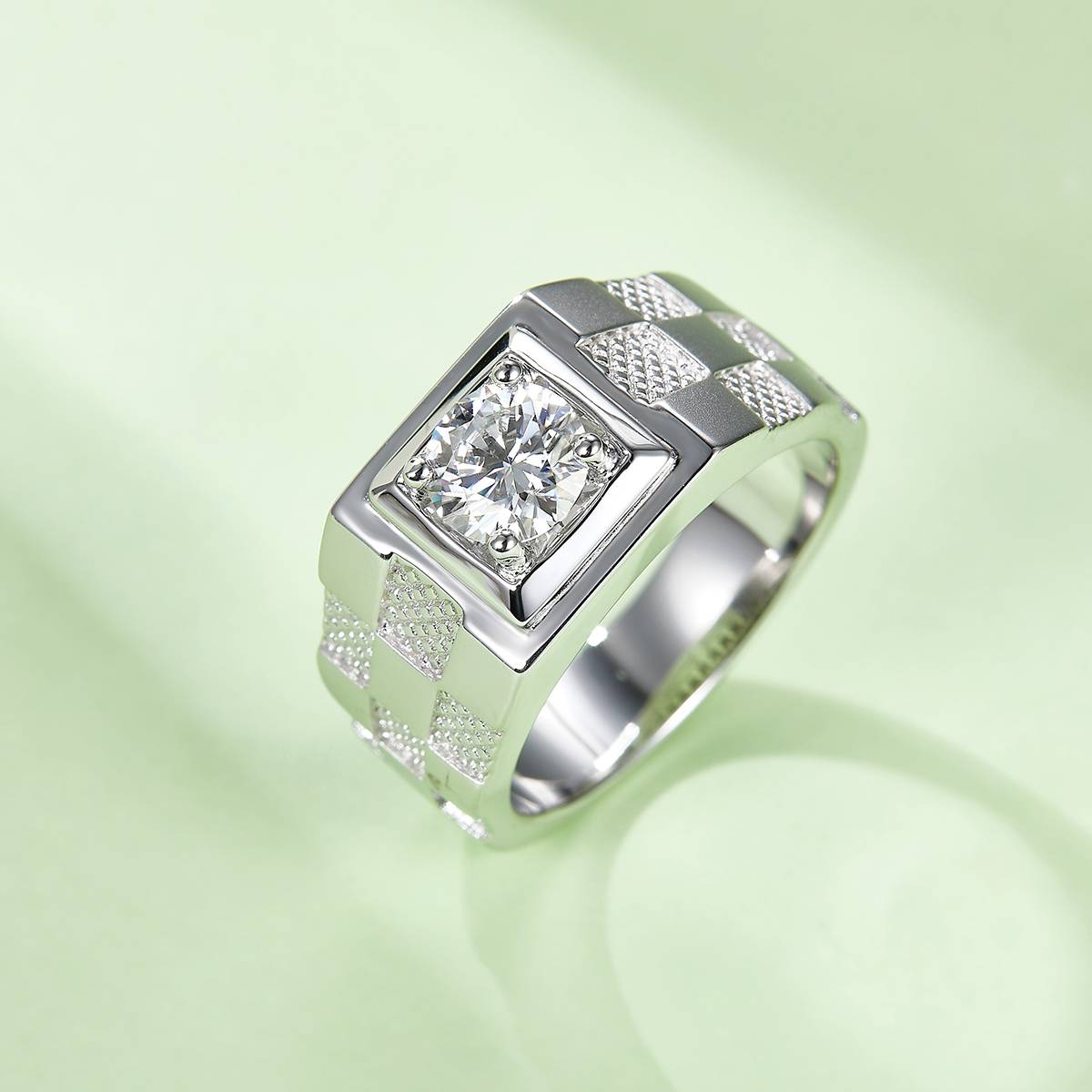 God of Wealth S925 Silver Plated Platinum Moissanite Diamond Men's Ring 1 Carat D-Class